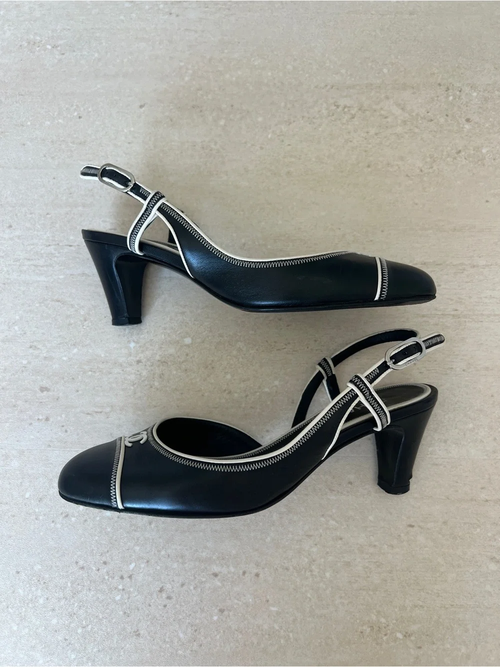 CHANEL Vintage Black & White Slingback Heels